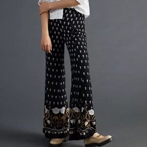 By Anthropologie Wide Leg Floral Pants High Waist Viscose Boho Lightweight 6